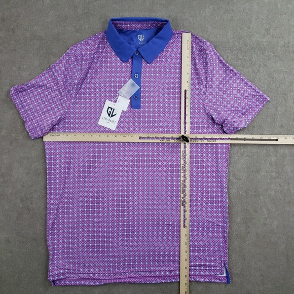 Graham Luxe Polo Shirt Mens Large Purple Performance Stretch Golf Geometric - Picture 2 of 8